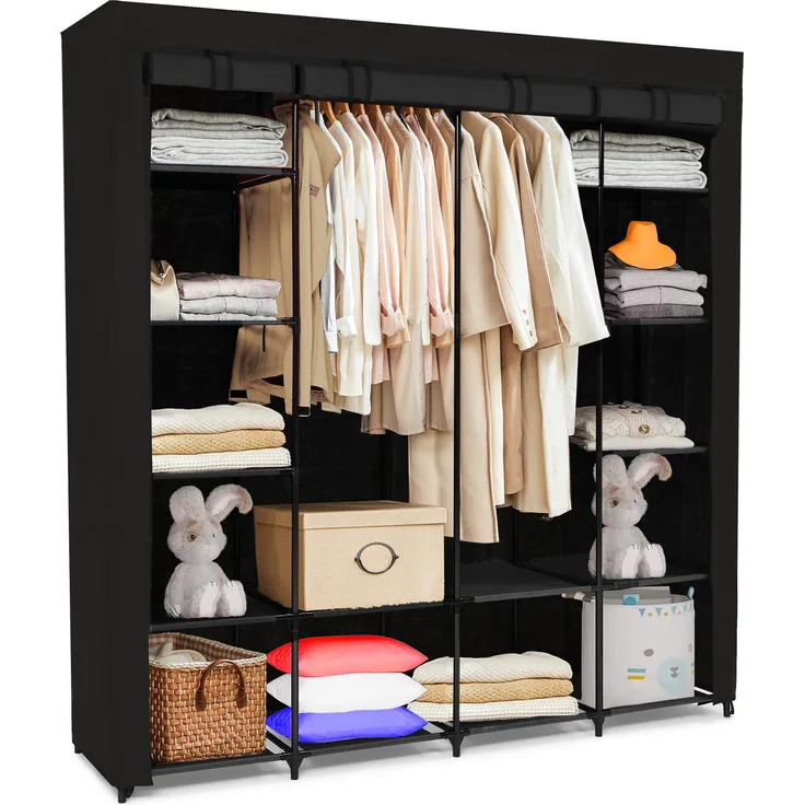 Brixy Kleiderschrank - Garderobenschrank - XXL - Kleiderschrank Faltbar - 175 x 170 x 45cm - Campingschrank - Stoff Faltschrank - Schwarz