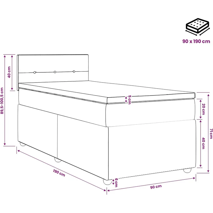 vidaXL Boxspringbett mit Matratze mit Kopfteil Rosa 90 x 190 cm Samt 3451588 – Bild 11