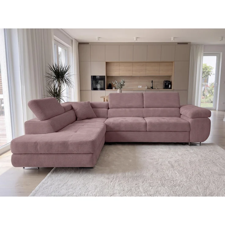AX LIVING Konak Cord-Schlafsofa L Rosa 276 cm breit mit Bettkasten, Kopfstützen – Bild 4