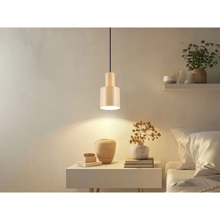 Kleine LED Pendelleuchte mit Metall Lampenschirm Beige, Ø 12cm – Bild 5