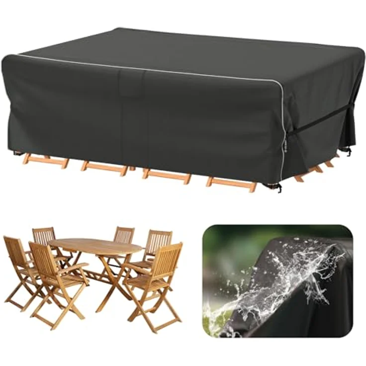 Velway Gartenmöbel Abdeckung Wasserdicht 200 x 160 x 74 cm - Winddicht Schutzhülle mit Reflektierender Streifen 600D Oxford Möbelsets Abdeckung Staubfest Abdeckhauben für Gartentisch Sitzgruppe Schwarz – Bild 2