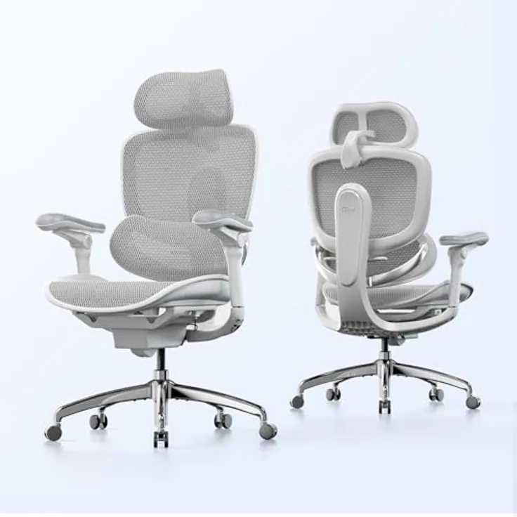 SIHOO Doro C300 Pro V2(grau), Ergonomischer Bürostuhl mit Netzbezug, 8D-Armlehnen, drehbarer Lendenwirbelstütze, 3D-Kopfstütze, Sitztiefenverstellung und Neigung, für Homeoffice, Weiß
