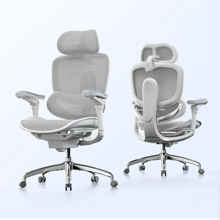 SIHOO Doro C300 Pro V2(grau), Ergonomischer Bürostuhl mit Netzbezug, 8D-Armlehnen, drehbarer Lendenwirbelstütze, 3D-Kopfstütze, Sitztiefenverstellung und Neigung, für Homeoffice, Weiß – Bild 1
