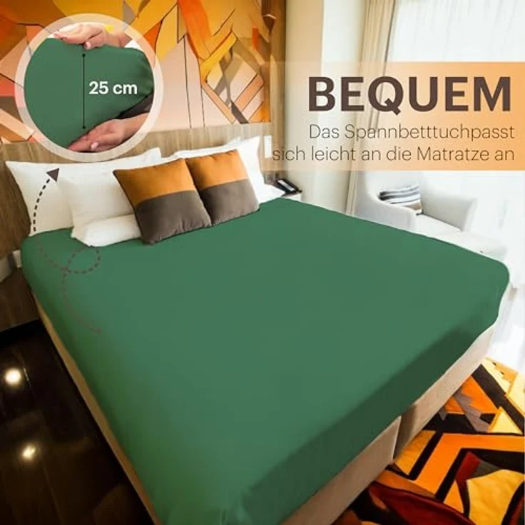 NatureMark Jersey Spannbettlaken, Spannbetttuch 100% Baumwolle in vielen Größen und Farben MARKENQUALITÄT ÖKOTEX Standard 100 | 200x220 cm +40 Steg - dunkel grün – Bild 7