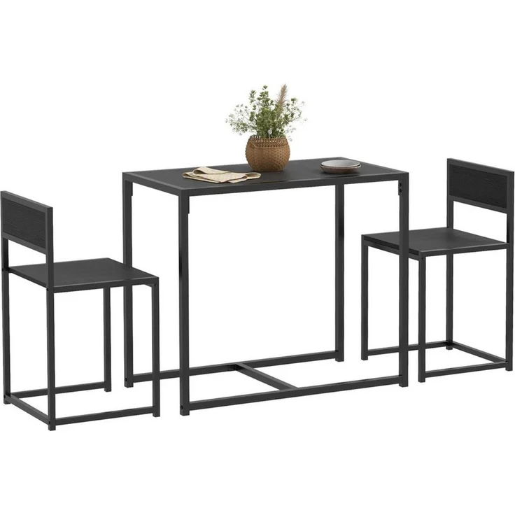 HOMCOM Essgruppe Esstisch Set, (Esstisch mit 2 Stühlen, 3-tlg, Platzsparend Esszimmergruppe), für Esszimmer, Küche Schwarz – Bild 1