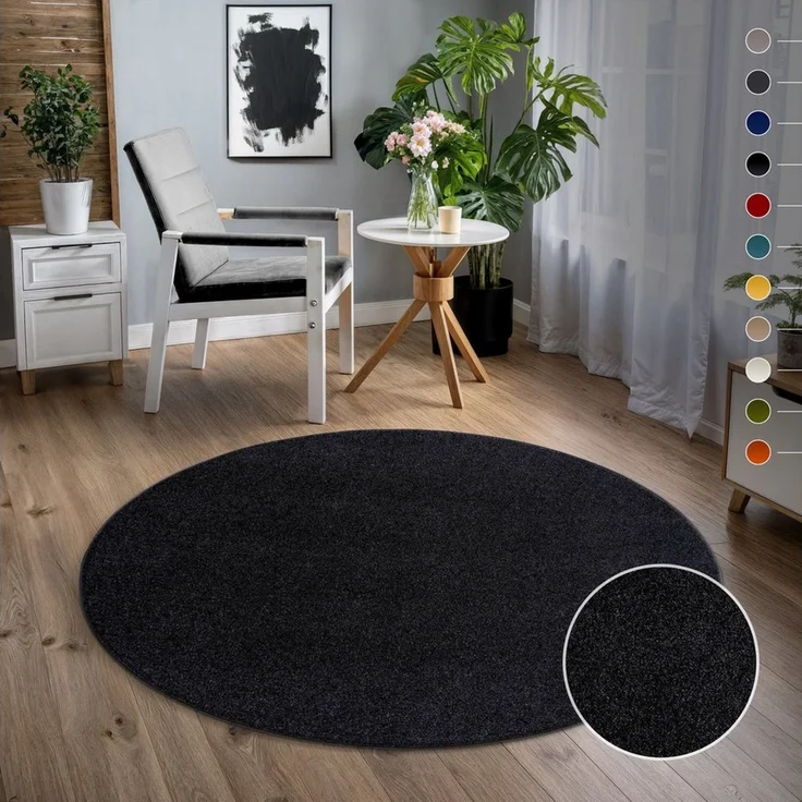 Sanat Teppich UNI, auch als Läufer und Rund, rund, Höhe: 13 mm, robuster Kurzflorteppich, große Farbauswahl, Wohnzimmer, alle Räume – Bild 1