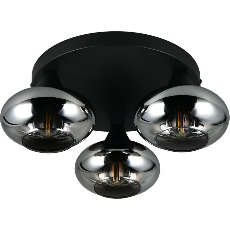 LED Deckenlampe, Metall, schwarz, rauchfarbenes Glas, D 39 cm – Bild 8