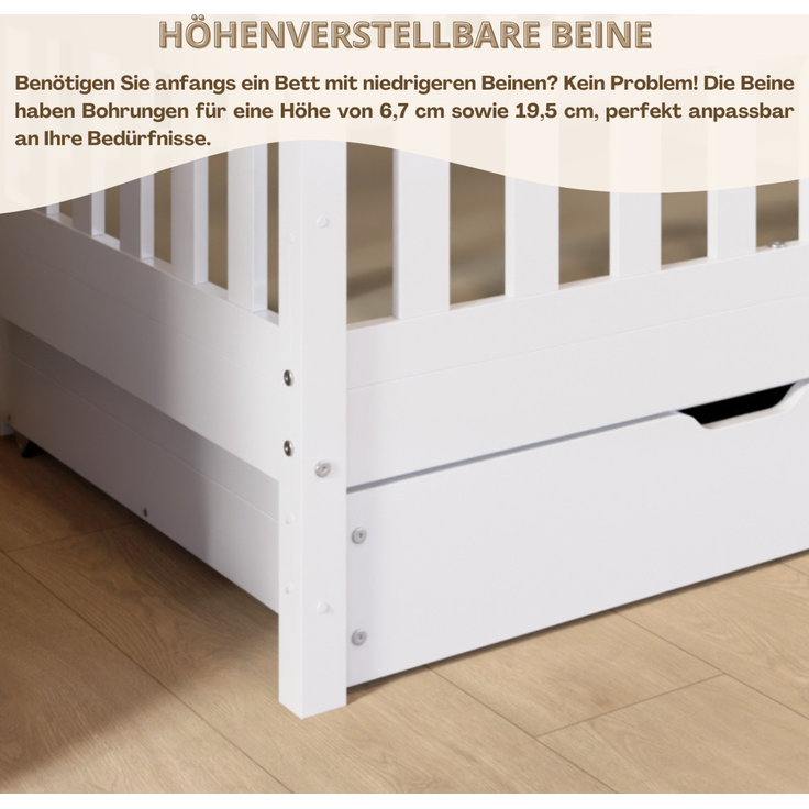 Crazy Pine 'Crazy House' Hausbett mit abnehmbaren Rausfallschutz, Naturholz, Weiß, 80x160 cm, mit Schubladen – Bild 6
