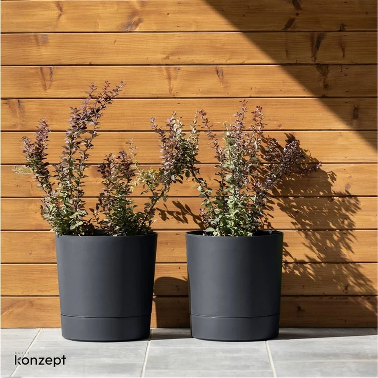 KONZEPT Blumentopf mit Untersetzer, großer Übertopf aus Kunststoff für Zimmerpflanzen (32,5 cm (20 Liter), modern und wetterfest, für Innen und Außen – Bild 2