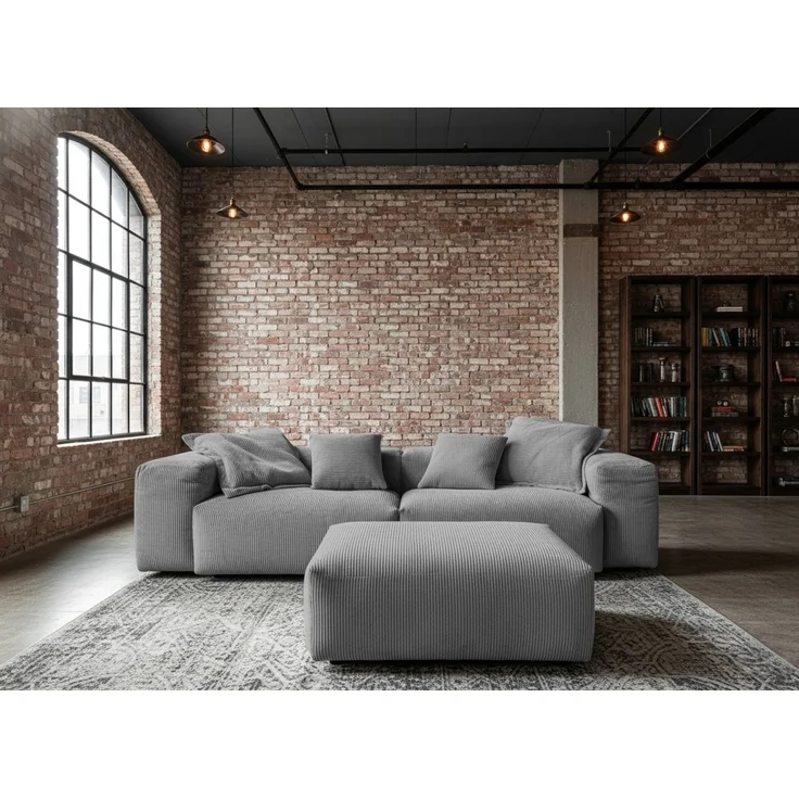 KAWOLA Sofa CELESTE 4-Sitzer mit Hocker Cord grau 72 x 114 x 302 cm – Bild 1