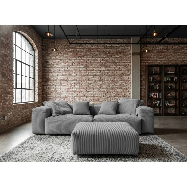 KAWOLA Sofa CELESTE 4-Sitzer mit Hocker Cord grau 72 x 114 x 302 cm