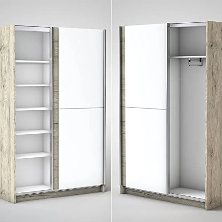 Stella Trading FAST Eleganter Kleiderschrank / Garderobenschrank mit viel Stauraum - Vielseitiger Schwebetürenschrank in San Remo Optik, weiß - 125 x 195 x 38 cm (B/H/T) – Bild 7