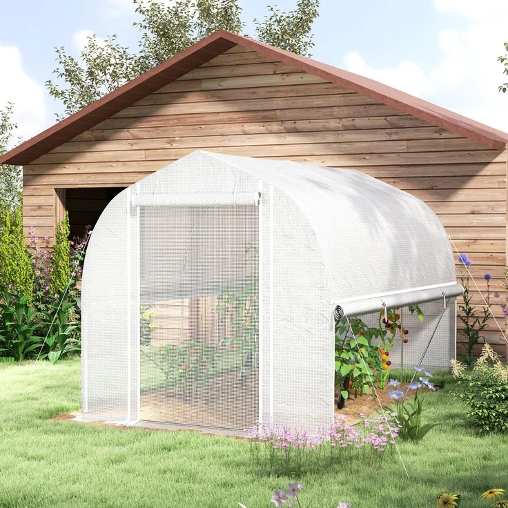 3 x 2 x 2 m Polytunnel-Gewächshaus mit aufrollbaren Seitenwänden, UV-beständiger Kunststoff-Plane und Stahlrahmen, Weiß--Weiß--200x200x300cm--CHENHAONING – Bild 4