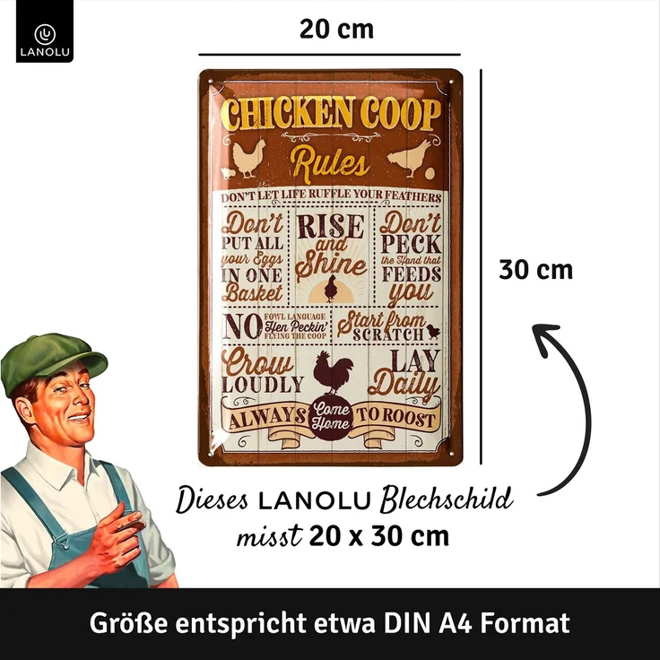 LANOLU Blechschild Chicken Coop 20x30cm – Metall – Mehrfarbig – 20320 – Bild 3