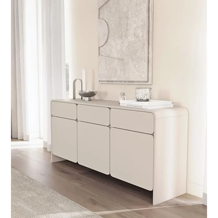 Selsey Kaschmirfarbene Kommode 156 cm Stilvolles Sideboard Schlafzimmer Soft-Close Türen Viel Stauraum mit Schubladen Zeitgemäßes Design Robuste PVC-Kanten Wohnzimmer Sideboard – Bild 2