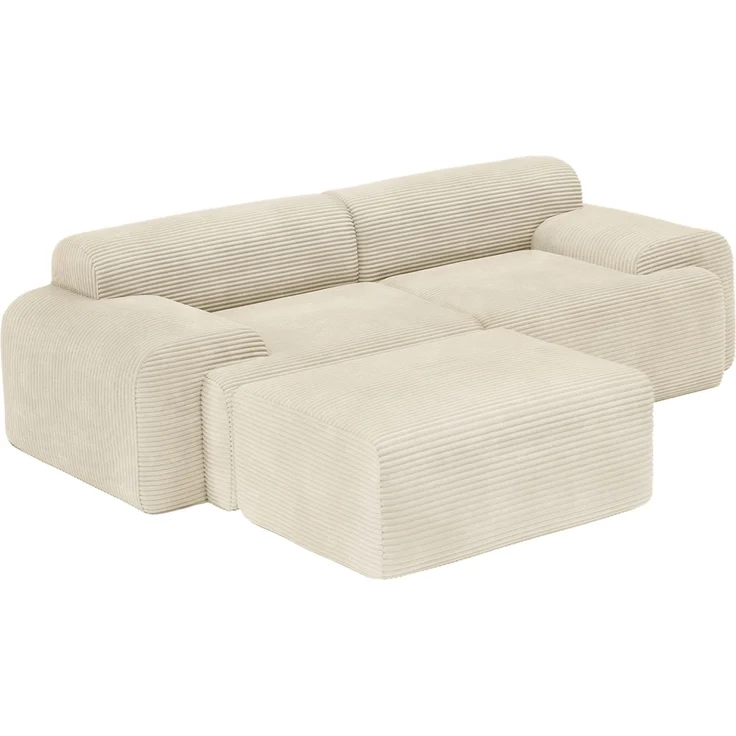 skølm 'Menja' Sofa 2-tlg mit Hocker, 2er Sitz mit 2 Kissen, Cord beige, Vollschaumcouch mit Federkern und Vakuum-Kompression, kein Aufbau erforderlich – Bild 13