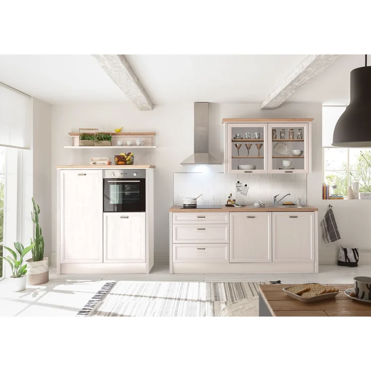 JASMIN Moderne Küchenzeile ohne Elektrogeräte in heller Pinie, Artisan Eiche Optik - Geräumige Einbauküche im Landhausstil - 344 x 228 x 60 cm (B/H/T) – Bild 1