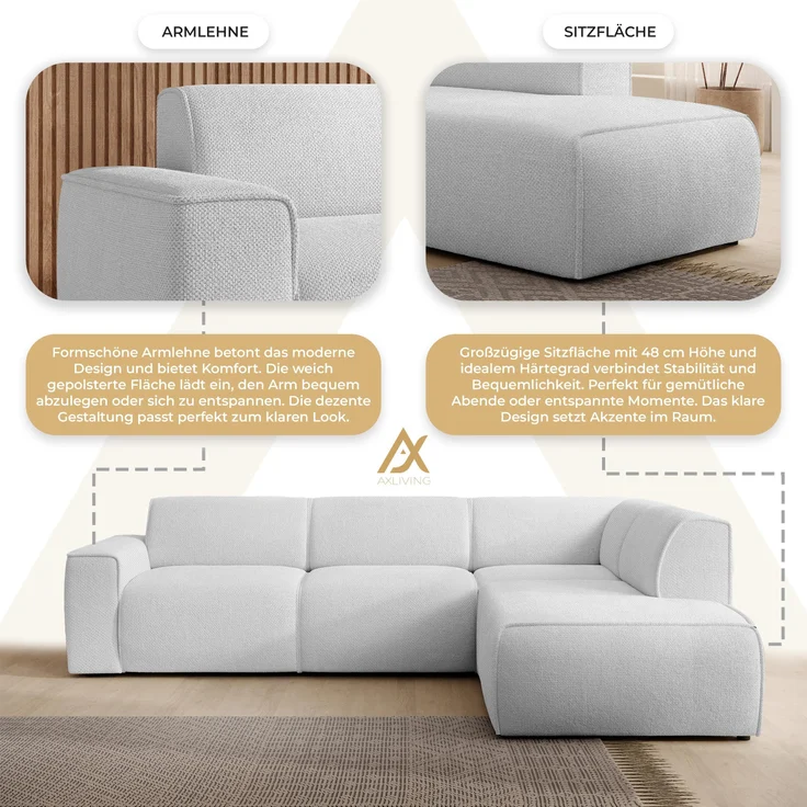 AX LIVING Couch Sofa L Form Didim L Perlweiß 292 stilvoll & bequem R – Bild 6