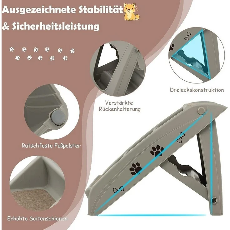 KOMFOTTEU Haustiertreppe Hundetreppe, mit 4 Stufen, tragbar&klappbar – Bild 2