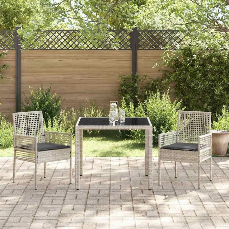 vidaXL Garten Essgruppe 3 pcs Hellgrau Poly-Rattan 3334895 – Bild 3