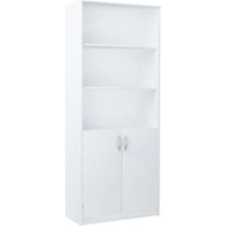 Home Collective Bücherregal mit 5 Ebenen und 2 Türen Mehrzweckschrank Haushaltsschrank, strapazierfähige Laminatplatte, 16 mm dick, mit 4 Einlegeböden, ideal für Schlafzimmer, Wohnzimmer, Flur Weiß – Bild 6