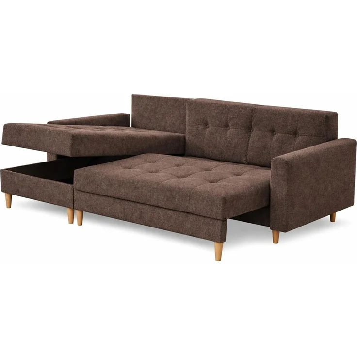 KRISAN MÖBEL Ecksofa ARCTIC in Braun Stoff MALMO 222 x 90 x 140 cm Modernes Schlafsofa mit Bettfunktion und Bettkasten – Bild 3