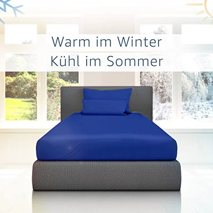 Amago - Spannbetttuch, 50 cm Steg, 100 prozent Baumwolle, 140x200 cm - Blau – Bild 7