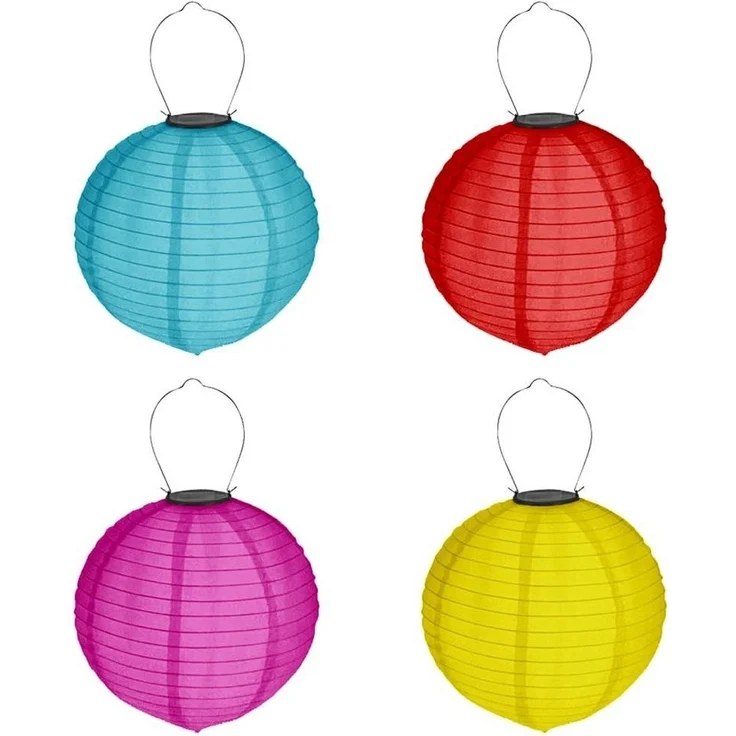 HAC24 LED Lampion 4x Deko Lampenschirm Lampe Party Garten Kugel Laterne, LED fest integriert, Kaltweiß, Bunt, Solar, Ø 20 cm, mit Haken zum Aufhängen – Bild 5