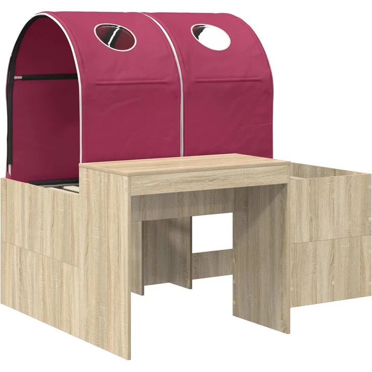 vidaXL Bett mit Tunnel 3 Stk. Artisian Eiche und Rot Holzwerkstoff 3423519 – Bild 3