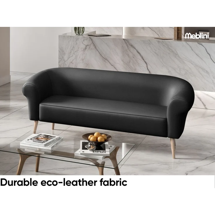 MEBLINI Sofa-Set EMILIA 3+2 - Schwarz Kunstleder - für Wohnzimmer - Mini Lounge für fünf Personen - Küchensofa - Sofa Klein - Sitzgarnitur - Polstergarnitur - Sofagarnituren – Bild 3