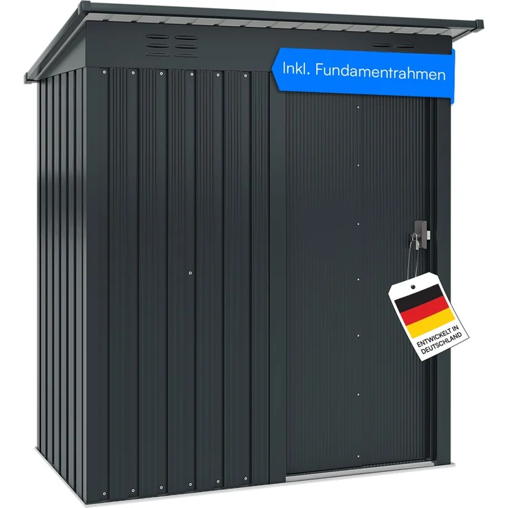 STEELSØN 'Talonix' Gerätehaus Pultdach mit Schiebetür, Stahl, anthrazit, wetterfest, 164x75x184/168 cm, abschließbar – Bild 1