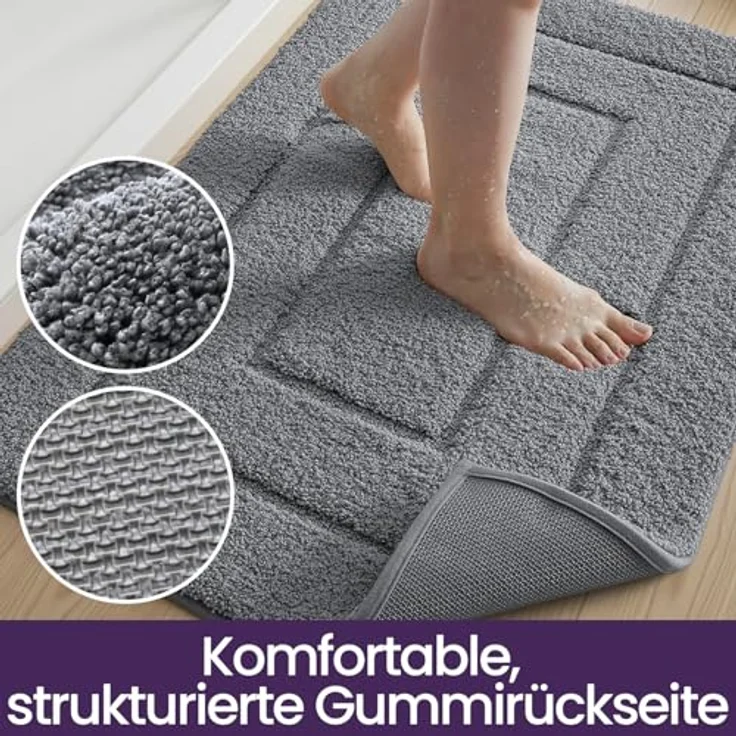 DEXI Badteppich rutschfeste,weicher Badezimmerteppich Wasserabsorbierend Badematte maschinenwaschbar Badvorleger für Dusche,Badewanne und Toilette - Grau,40x60 cm – Bild 7
