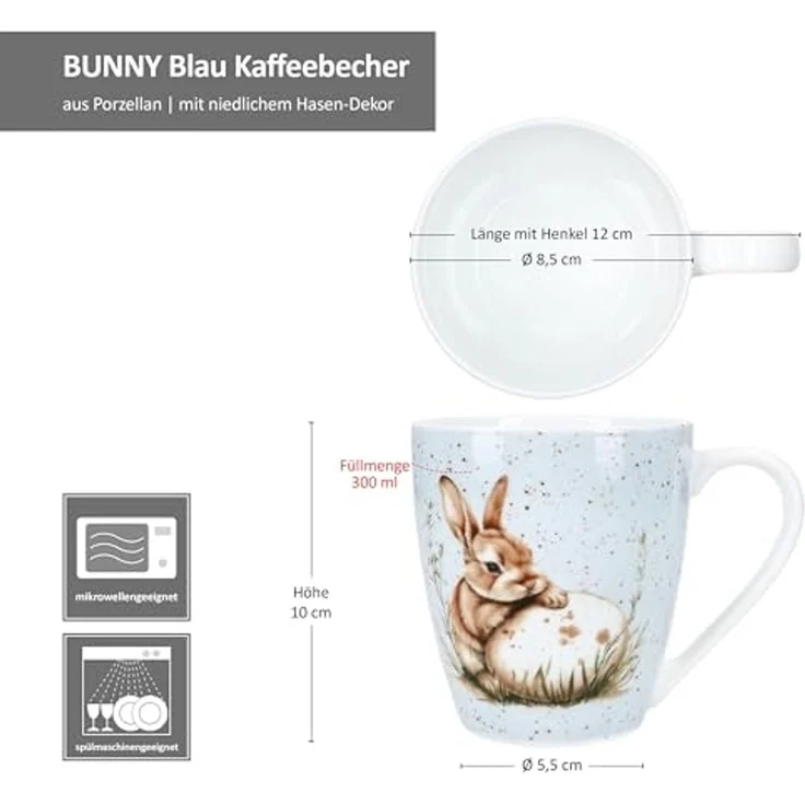 Ritzenhoff & Breker Becher Ritzenhoff Kaffeebecher Bunny blau 300 ml Porzellan Hase Ostergeschirr, Porzellan – Bild 7