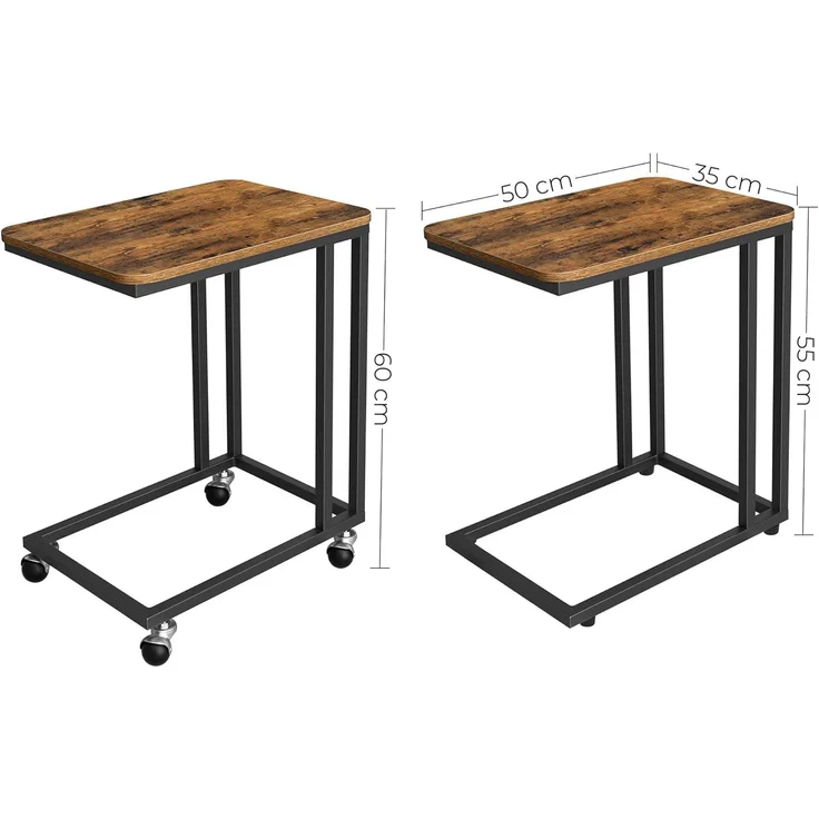 Vasagle Beistelltisch mit Rollen, Industrie-Design, Holzspanplatte/Stahl, Vintagebraun / Schwarz, 50 x 35 x 60 cm – Bild 5