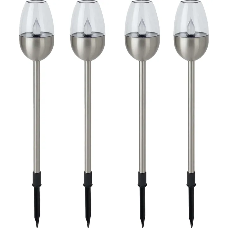 Dehner Solarleuchte Flame, 4er Set, Ø 6.1 cm, Länge 41.7 cm, Edelstahl/Kunststoff, silber