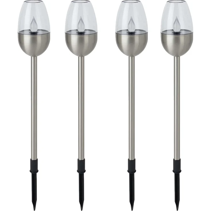 Dehner Solarleuchte Flame, 4er Set, Ø 6.1 cm, Länge 41.7 cm, Edelstahl/Kunststoff, silber – Bild 1