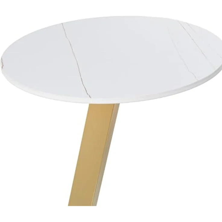 DRW Runder Beistelltisch aus Marmor und Metall in Weiß und Gold, 40x58 cm, 40x58 cm – Bild 3