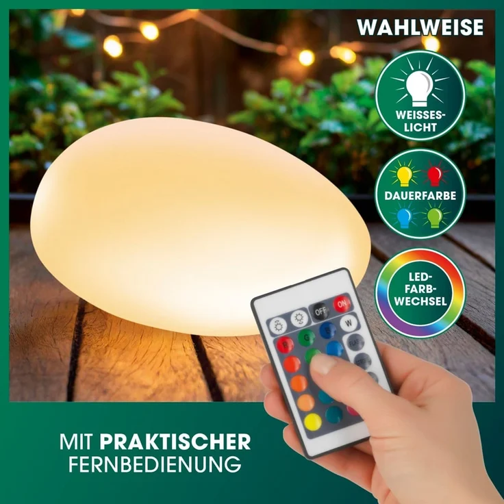 EASYmaxx Solar-Deko-Stein 40 x 30 x 16 cm IP67 | Gartenleuchte Deko-Stein mit LED Beleuchtung und Farbwechsel | Moderne Außen-Garten-Lampe, Dekoleuchte | Witterungsbeständig IP67, Fernbedienung – Bild 6