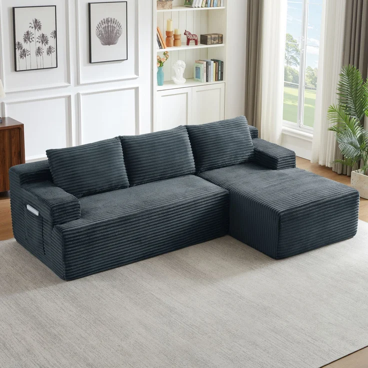 ZUBALIYA Knochenloses Sofa, L‑förmiges Cloud‑Ecksofa mit tiefem Sitzkomfort – ohne Montage, modulares Schlafsofa, 66 x 152 x 238 cm, Dunkelgrau, Links – Bild 3