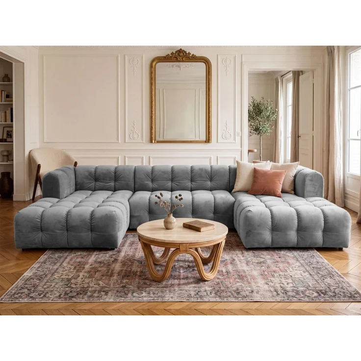 Wohnlandschaft Sofa U-Form SOLVIE in Stoff Tiffani Grau – Bild 1
