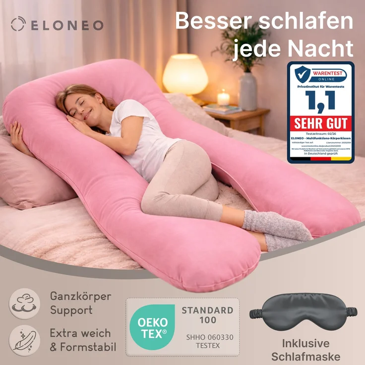 ELONEO Seitenschläferkissen XXL - Multifunktionskissen mit Bezug, formstabil, druckentlastend, bequem – Bild 3