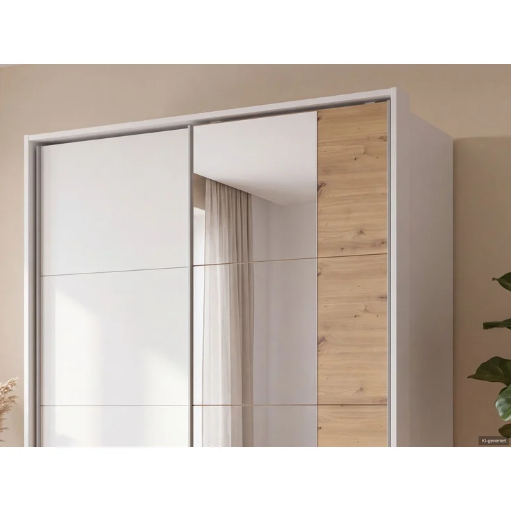 Schwebetürenschrank 2trg. Kleiderschrank 138 cm Weiß Eiche Spiegel Passepartout – Bild 5