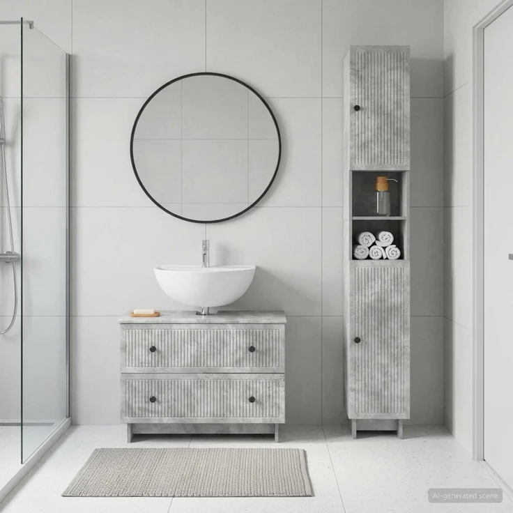 vidaXL 2-teiliges Badezimmer Schrank Set EDE Betongrau Holzwerkstoff 3417498 – Bild 1