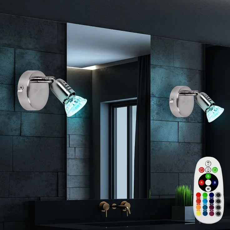 2er Set RGB LED Wandleuchte, verchromt, beweglich, T 14 cm – Bild 2