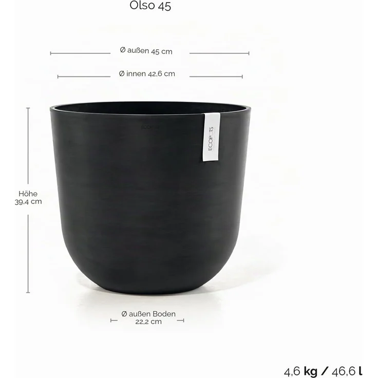 Ecopots Pflanztopf Oslo Ø 45 x 39,4 cm dunkelgrau – Bild 3