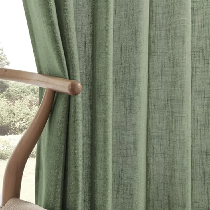 Joydeco Leinen-Vorhänge für Wohnzimmer, 183 cm Länge, 2 Paneele, halbtransparente Vorhänge, 183 cm lang, Quetschplissieren, Lange Fenstervorhänge und Vorhänge (B 132 x L 183 cm, Loden) – Bild 7