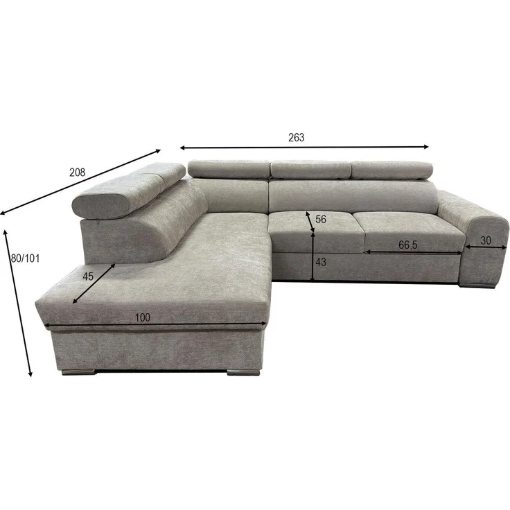 Wohnero24 Ecksofa PAVONE 4 208x263 cm – modernes Chenille Sofa Beige/Hellgrau mit Schlaffunktion 190x125 cm & Bettkasten, verstellbare Kopfstützen – Bild 11