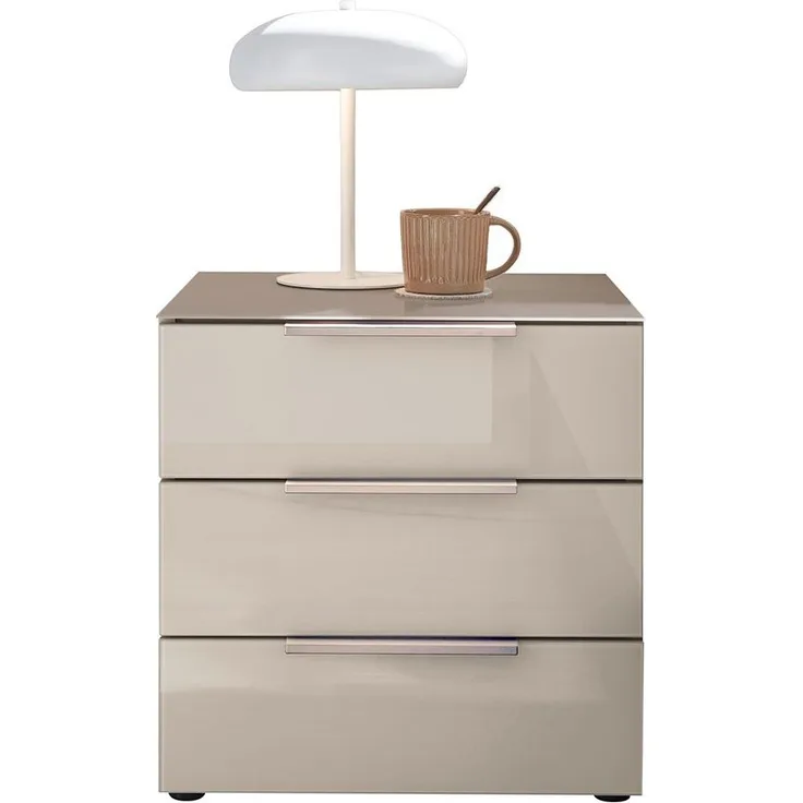 Nachtkonsole Bergamo / Bari, Glas, Holzwerkstoff, Beige, 45 x 46 x 40 cm