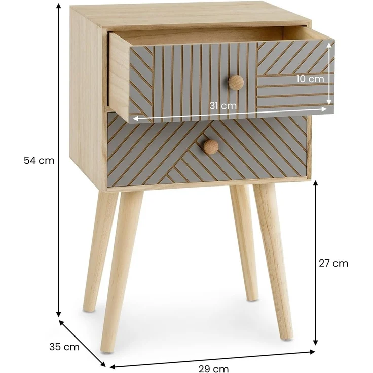 IDIMEX Nachttisch PELO, Nachttisch Nachtkommode Nachtkasten 2 Schubladen mit Ziernuten Paulown – Bild 3