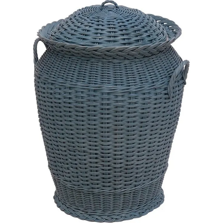 Krines Home Wäschetonne Wäschekorb Wäschetonne Wäschesammler Ø 50 cm aus echtem Rattan, rund mit Deckel und Inlett